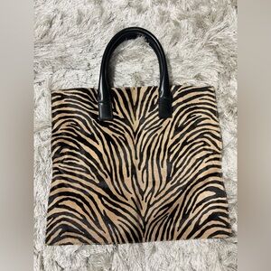 Lambertson Truex, Zebra Print Tote Bag with Black Handles (pony hair)